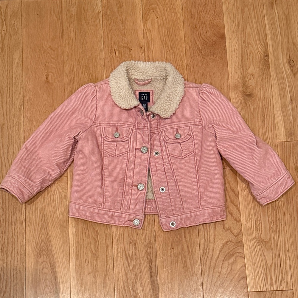 GAP Pink Corduroy Jacket with Cream Sherpa Collar 18-24